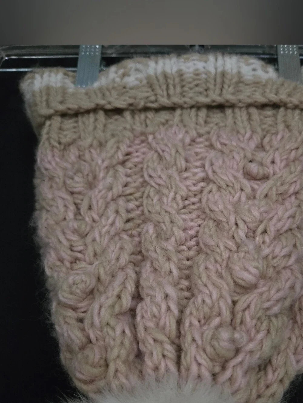 Free People Knit Cable Pom Fleece Lined Beanie